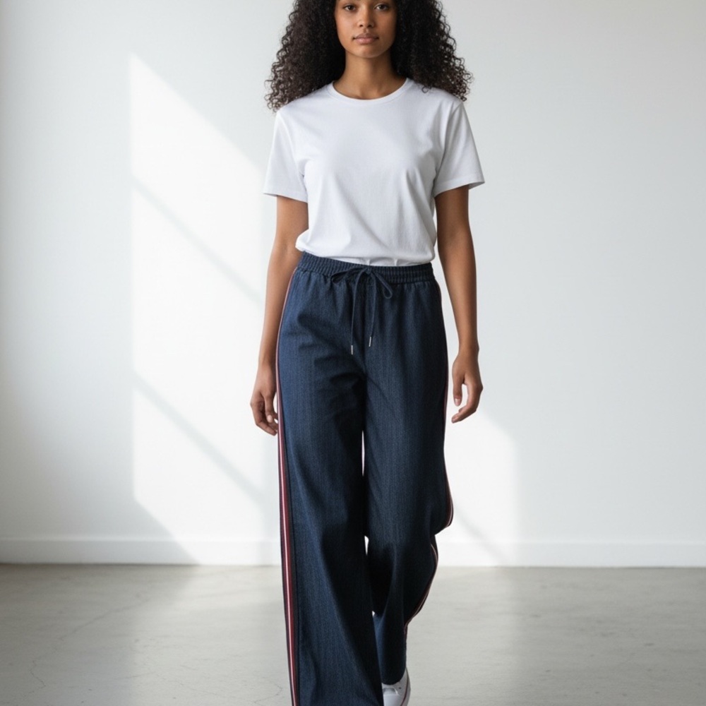 Zara Blue Flare & Wide Leg Jean Pants with elastic band & strings